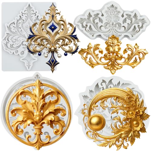 Baroque Silicone Mold Curlicues Scroll Lace Fondant Mold Set of 4 - color: Style E