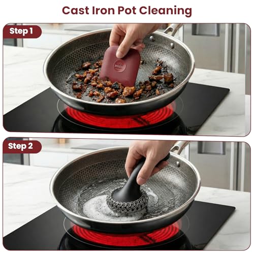 Pan Scraper Tool for Kitchen 5 Pcs Pot Scraper - color: Red