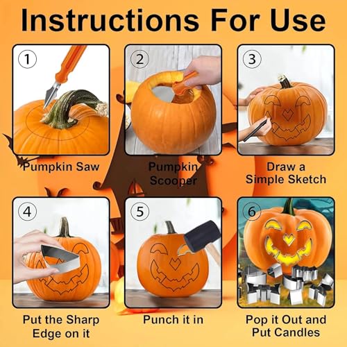 Halloween 24 Pcs Pumpkin Face Carving Kit, Stainless Stencil Cookie Cutter - size: For beginner
