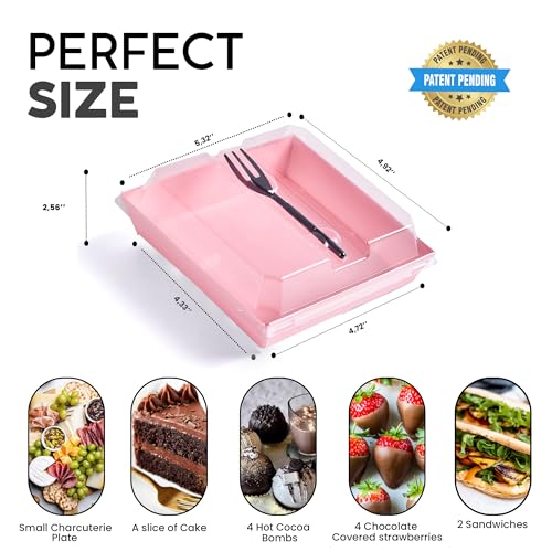 50 Pack 5in Small Charcuterie Boxes with Clear Lids, Mini Paper Containers - color: Pink