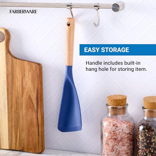 Farberware Multi Tool Scoop Spoonula Versatile Beechwood Kitchen Essential for Lifting, Scraping, and Turning - color: Blue