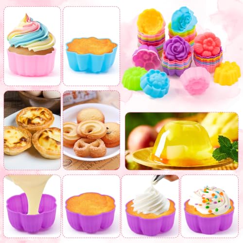 R HORSE Mini Silicone Cupcake Molds, Multi Flower-Shaped Baking Cups - color: Rose