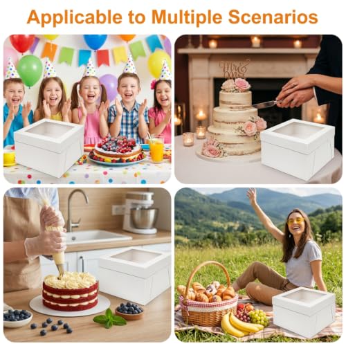 Cididu 10 Pack Cake Boxes 12 Inch, 12x12x8 Inch Tall Cake Box with Window