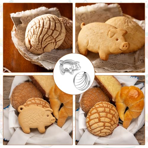 Concha Cutter, Concha Stamp & Pig Cookie Cutter Set – Ideal for Mexican Coffee, Hot Chocolate, Day of the Dead, Mexican Theme Parties, Festive & Family Gatherings - color: Concha Cutter+Pig