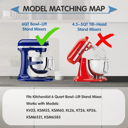 Wire Whip Stainless Steel for KitchenAid 6 Quart Bowl-Lift Stand Mixer, KN256WW 6-Wire Whisk Attachment, Balloon Whisk, Heavy Duty, Dishwasher Safe - size: 6 Quart