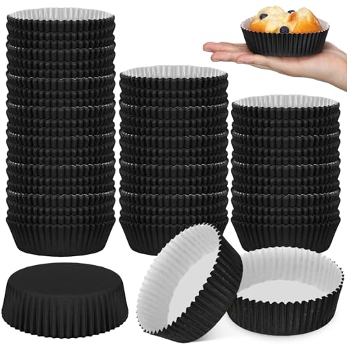 Uiifan 50 Pcs Paper Baking Cups Muffin Liners Microwave Safe,Black - color: Black