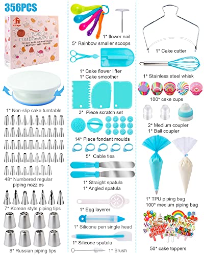 Cake Decorating Supplies Kit Tools 356pcs, Nifogo Baking Accessories with Cake Turntable, Pastry Piping Bag, Piping Icing Tips for Beginners
