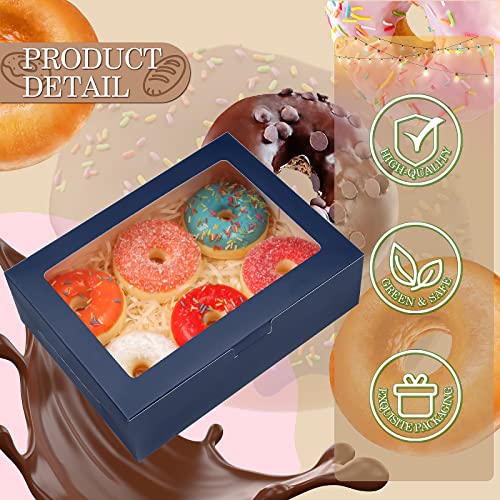 KPOSIYA 65 PCS 8x6x2.5 Inch Cookie Boxes with Window Blue Bakery Boxes Pastry Boxes for Gift Giving, Treat, Dessert, Cupcakes, Chocolate, Strawberries, Donuts, Muffins (5 Style Windows) - color: Blue(pack of 65)