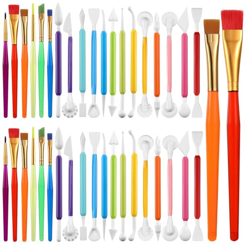 Patelai 57 Pcs Cake Decorating Tools, Cookie Fondant Modeling Set, Marshmallow Sculpting Brush and Fondant Modeling Tools for DIY Cake Sugar Gum Paste Decorating Supplies