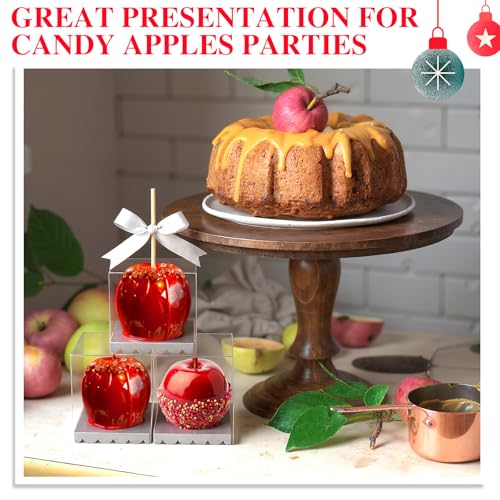 Weysat 100 Pcs Candy Apple Boxes, Silver Base Clear PET with Hole Top - color: Silver