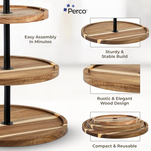 Perco Cupcake Stand, 3 Tier Wooden Tiered Display Stand for 20 Cupcakes – Wood Dessert Table Display Set, Tiered Serving Tray for Weddings, Birthdays, Baby Showers & Events - color: Acacia Wood