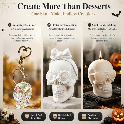 2 Pack 3D Skull Silicone Molds for Resin Candle Soap Clay&Wax DIY Crafts - color: skull mold-2PCS