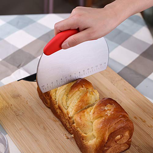 1 pcs Dough Pastry Scraper Chopper/Stainless Steel Dough Scraper Cutter with Ergonomic Rubber Non-Slip Grip/Dough Scraper Cutter/Pro Pastry Pizza Cutter Chopper (Red) - color: Red