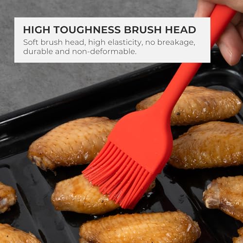 Elihome Mini Silicone Basting Pastry Brush, Cooking Brush for Oil Sauce Butter Marinades, Food Brushes for BBQ Grill Kitchen Baking, Baster Brushes Baste Pastries Cakes Meat Desserts, Food Grade, Red - color: Red