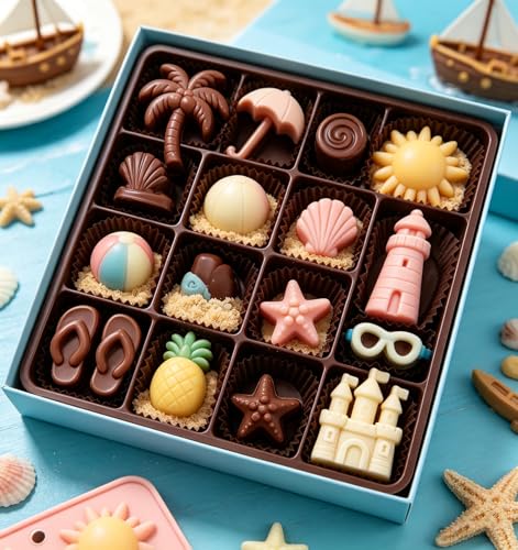 2Pcs Summer Beach Theme Silicone Molds for Chocolate, Coconut Tree Starfish Shells Beacon Pineapple Shape Candy Chocolate Mold for Tropical Summer Party Marine Jello Cookie Ice Cube Baking Mould - color: B