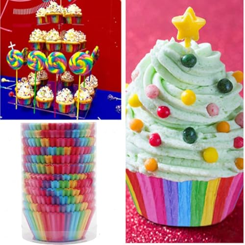 100 Pack Rainbow Cupcake Liners, Standard Size Greaseproof Baking Cups