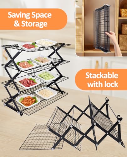 4 Tier Collapsible Cooling Rack, 2/3/4-Tier Upgraded,Adjustable ＆ Stackable Baking Rack, 5 Modes Cooling Racks for Cooking and Baking, Roasting ＆ Grilling Gifts for Picnic Party - color: A4-Black