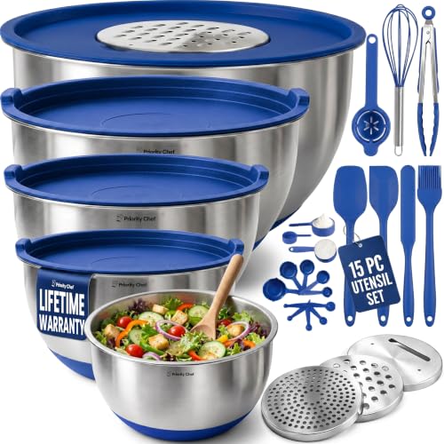 28pc Stainless Steel Mixing Bowls with Lids Set, 1.5-5 Qt, Blue - color: Utensils - Blue