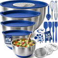 28pc Stainless Steel Mixing Bowls with Lids Set, 1.5-5 Qt, Blue - color: Utensils - Blue