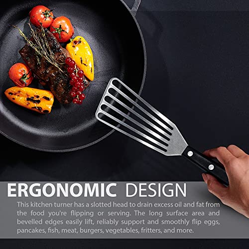 Slotted Stainless Steel Fish Spatula - 11-inch Thin, Heat Resistant with ABS Handle - Turner for Meat, Eggs, Nonstick Cookware
