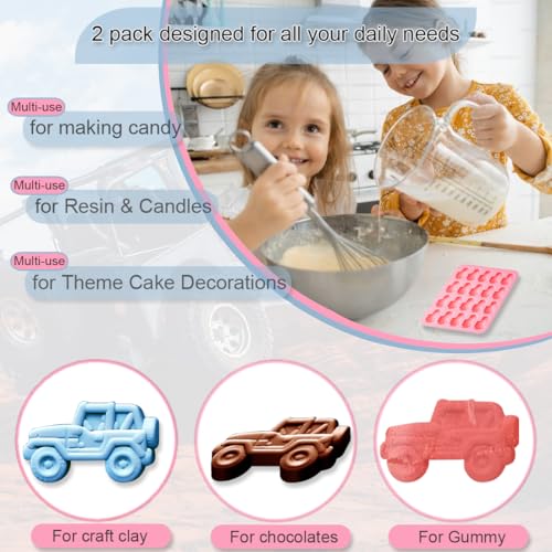 2 Pack Mini Off Road Vehicle Silicone Molds, 20 Cavity 3D Small All Terrain Car Tray DIY Baking Decorating Tools for Chocolate Fondant Candy Dessert Gummy Soap Resin Clay