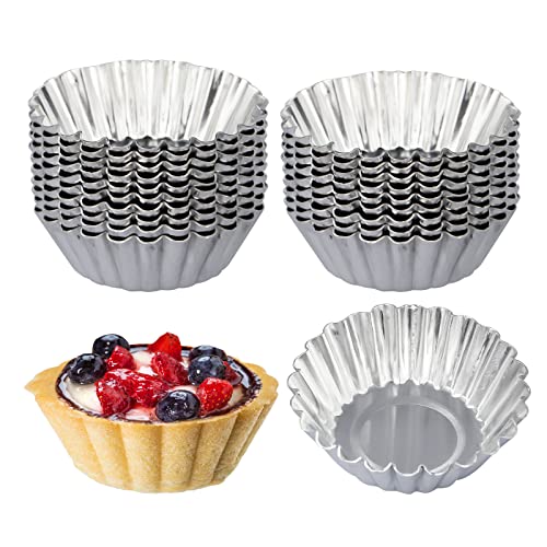 20 Pack Egg Tart Pans, 2.6 x 0.8in Small Metal Cupcake Pans Pie Cookie Muffin Tins Reusable Baking Mold Cups - size: L