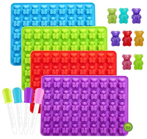 4 pcs Large Gummy Bear Molds 5 ML, BPA-FREE Silicone Chocolate Candy Gummy Molds with 4 Droppers，Non-stick and Bpa Free for Candy Chocolate Gummies Baking -140 Cavity - color: 4pc- Large Bear