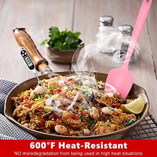 Heat Resistant Silicone Spatulas Set 6pcs, Seamless Design Non-Stick Mixing Spatulas with Stainless Steel Core, Premium BPA-Free Rubber Spatula Baking Cooking Utensile for Home Kitchen BBQ (pink) - color: Pink