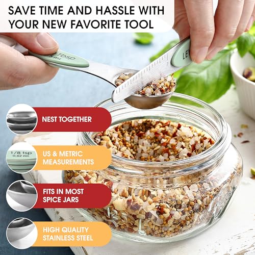 Spring Chef Stainless Steel Magnetic Measuring Spoons Set of 8, Pistachio - color: Pistachio, size: 1-Pack