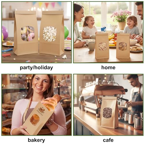 Moretoes 100pcs Medium Bakery Cookie Bags with Window, 4.7x2.5x9.6In - size: 4.7*2.6*9.6inch