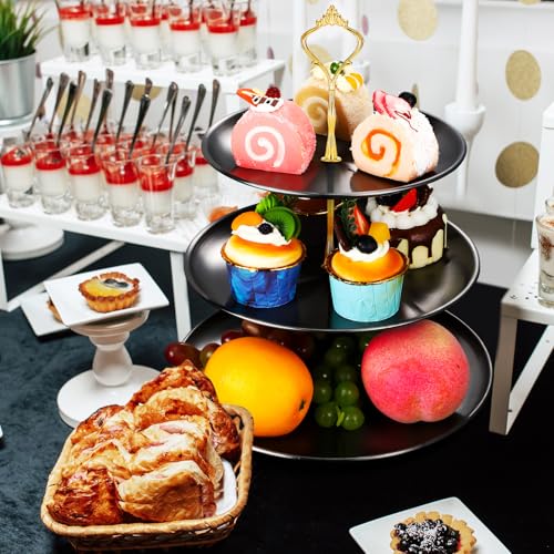 Gerrii 2 Pack 3 Tier Cupcake Stand Serving Tray Metal,Black and Gold - color: Black and Gold
