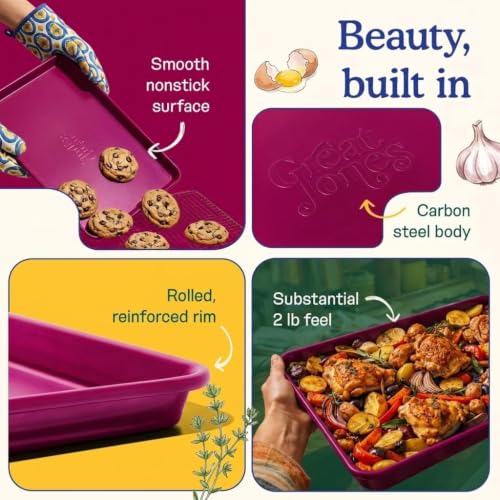 Great Jones Nonstick and Non Toxic Half Sheet Pan 18.5" x 13.5" (Raspberry) - color: Raspberry, size: Holy Sheet (18.5" x 13.5")