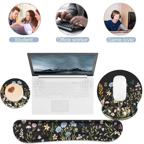 Ergonomic Mouse Pad with Wrist Rest and Keyboard Wrist Rest, Mousepad - color: Black Floral