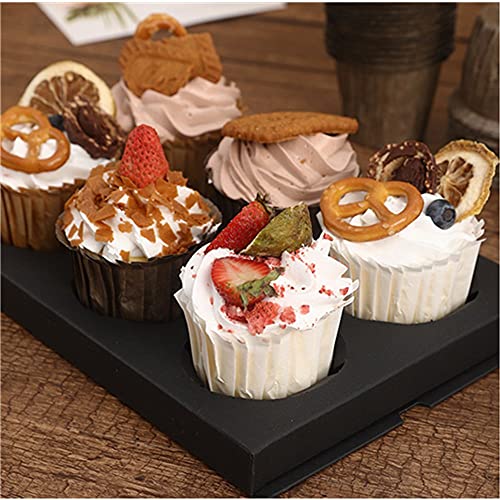 10 Gift Boxes Transparent Cake Boxes ，6 Holes Inserts Cupcake & Dessert Boxes | Tall Transparent Cupcake Box | Insert in White,orBlack | Fits Muffin & Cupcakes Cases（9.4"x 6.7" x 3.9" ） (black)