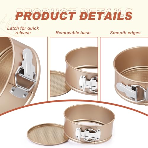 4 Pcs 6 Inch Nonstick Springform Cheesecake Pan with Removable Bottom - color: Champagne Gold, size: 6 Inch
