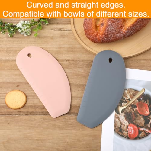 2pcs Silicone Dough Scraper, Curved Edge Bench Scraper & Stainless Steel Sheet Flexible Pastry Scraper Bread Cutter Bowl Pan Scraper Tool for Baking Sourdough Bread Proofing Cake Basket(Pink, Grey)