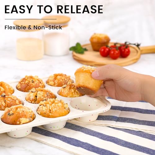 Vinino 2Pack Silicone Muffin Pan for Baking with Metal Reinforced Frame, Regular 12 Cup and Jumbo 6 Cup Nonstick Cupcake Pan Set, BPA Free Silicone Muffin Tray Molds for Oven Dishwasher Safe - size: Standard+Jumbo