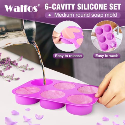 Walfos Round Silicone Soap Molds,Silicone Soap Molds,BPA Free and Non-Stick Circular Soap Mold,Perfect for Soap,Candles,Cookies,Cakes,Candy,Pudding,Jello.Set of 2 (Purple) - color: Pink/round