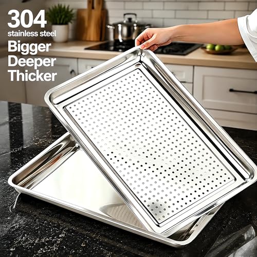 19.5"x13.5" Extra Large Commercial Baking Pan & Crisping Tray Set