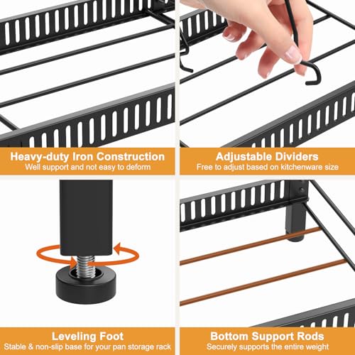 Housolution 2 Tier Expandable Pot and Pan Lid Organizer Holder Rack