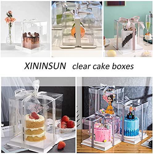 XININSUN 6Pcs clear cake boxes with Ribbon, 6inch cake boxes for Christmas Bakery Treat,Holiday Pastries,Gift Giving-White - color: white-7x7x8inch-6Pcs