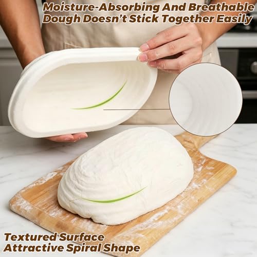 ASelected 6 Set Oval Banneton Basket, 9.8in Banneton Bread Proofing Basket with White Liners, Bagasse Sourdough Bannetons Basket for Professional and Homemade Artisan Bread