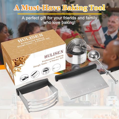 HULISEN 5-Pc Biscuit Cutters, Flour Duster, Pastry Scraper, Dough Blender - size: 4 Pcs Pastry Cutter Set with Flour Duster