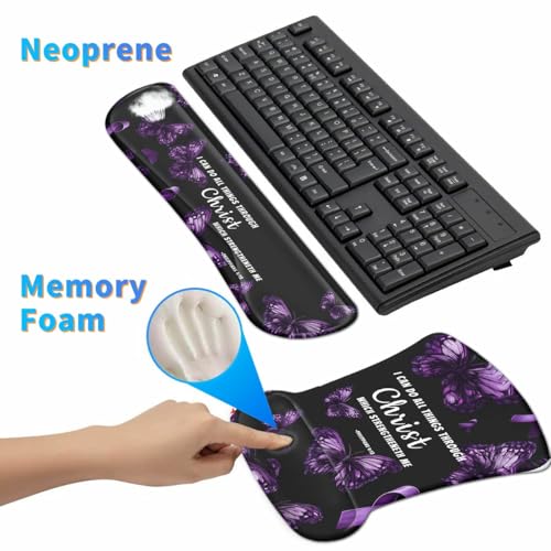 3-in-1 Ergonomic Memory Foam Keyboard Wrist Rest Pad Set, Purple Butterfly - color: 011qj