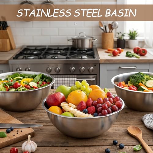 12 Pcs Stainless Steel Mixing Bowls with Graduations, Stainless Steel Bowls, Nesting Metal Prep Salad Bowl, Metal Serving Reusable Baking Food Storage Containers for Kitchen Cooking(9 x 3.5 Inch) - size: 9 inch