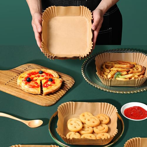 LYHOLKEER Air Fryer Liners Disposable, 400Pcs Nonstick Square Parchment Paper Liners for 5–8 Qt Air Fryers, Compatible with Ninja, Cosori, Chefman, Instant Pot, Oil-Resistant for Easy Cleanup - size: 400PCS 8in Square for 5-8 QT