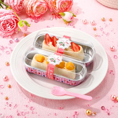 Tioncy 50 Set Mini Pink Dot Loaf Pans with Lids Spoons Stickers 6.8oz - style: Pink Dot