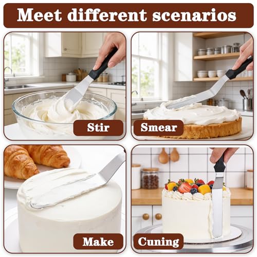 8" Icing Spatula, Offset Spatula Stainless Steel Angled Cake Spatulas Frosting Spatulas with Ergonomic Plastic Handle Cake scraper for Cakes Decorating, Frosting, Baking - size: 8"