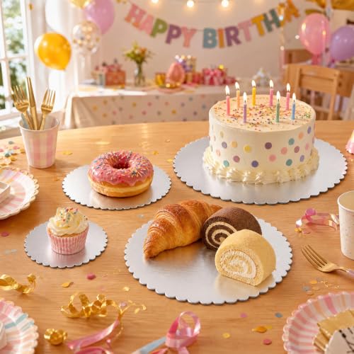 8 Pack Round Cake Boards,Silver Wave Cake Circle Base 6,8,10,12 Inch - color: Silver, size: 6/8/10/12Inch, style: Wavy Edge