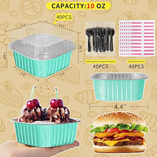 40 Pack 10oz Mini Cake Pans with Lids,Aluminum Foil Cake Tins - color: Blue, size: 40 Pack 10oz